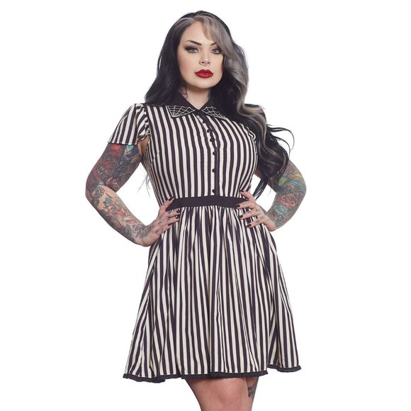 STRIPE LYDIA DRESS CREAM & BLACK - Picture 1 of 6
